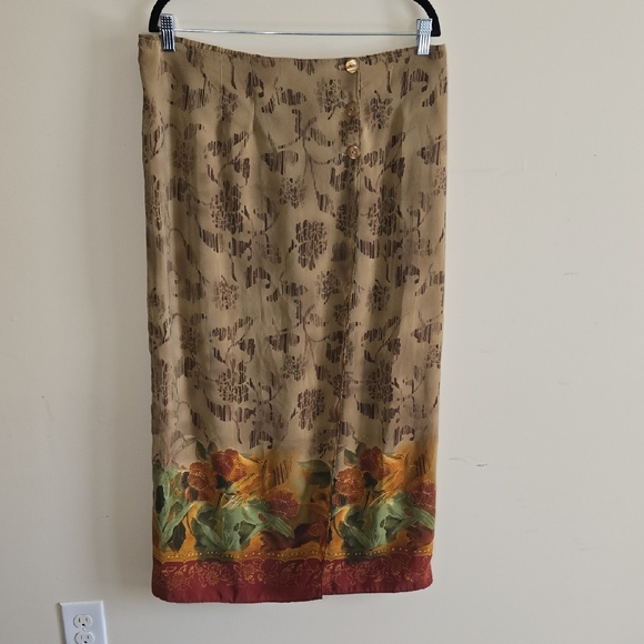 Dresses & Skirts - Vintage Floral Hem Maxi‎ Wrap Skirt Elastic Waist Boho Cottagecore Earthy XL